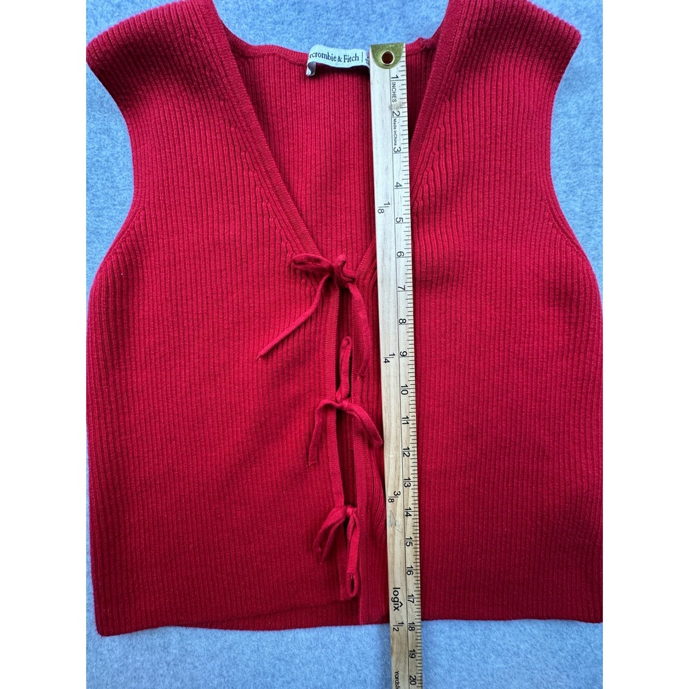 Abercrombie & Fitch Red Ribbed Knit Tie Front V-Neck Sweater Vest XS - Picture 6 of 6
